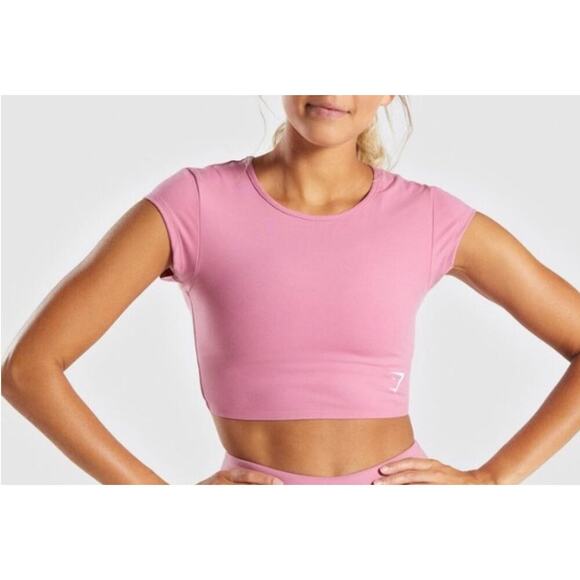 Gymshark Dreamy Cap Short-Sleeve Pink Crop Top - Large - Picture 8 of 11